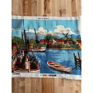 CEWEC Denmark Needlepoint Canvas C587-9 Work In Progress Boat Dock 17 x 23